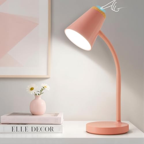 GyroVu Led Desk Lamp Pink Touch Dimmable Reading Lamp for Dorm Office Home Flexible Gooseneck Table Lamp for Studying Bedside Bedroom Nightstand