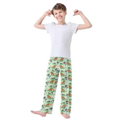 ZZXXB Crocodile Surf Palm Tree Boys Long Pants Soft Trousers Elastic Waist Kids Lounge Bottoms with Pockets S-XL2