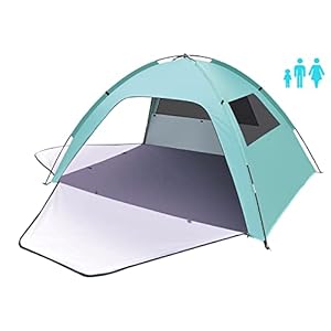 Tente de Plage pour 2 à 3 Personnes, HAOYAO Tente de Plage Anti UV 80+ Deux Portes Zippées et deux Fenêtres en Filet Abris de Plage Tente de Camping de Plage Portable, pour Camping, Pêche, Pique-Nique