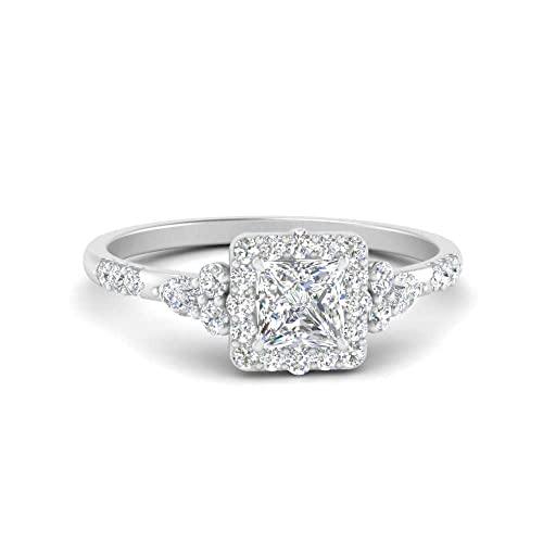 Image of Choose Your Color 925 Sterling Silver Princess Shape Petite Engagement Rings Halo Edwardian Engagement Ring Everyday Wedding Jewelry Handmade Gifts for Wife : US Size 4 to 12