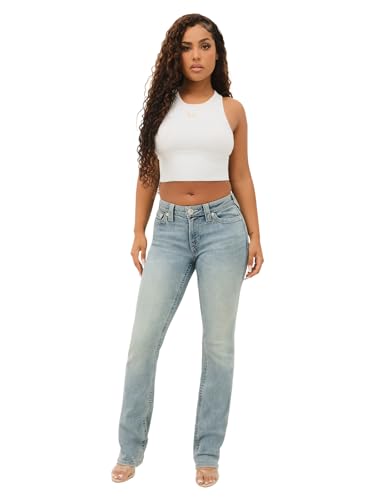 True Religion Women's Billie Mid Rise Straight Stretch Single Needle Stitching Jeans Pant