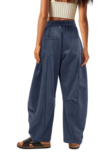 Yanekop Womens Baggy Wide Leg Pants Casual Fall Trousers Palazzo Pants Drawstring Waist Barrel Sweatpants with Pockets2