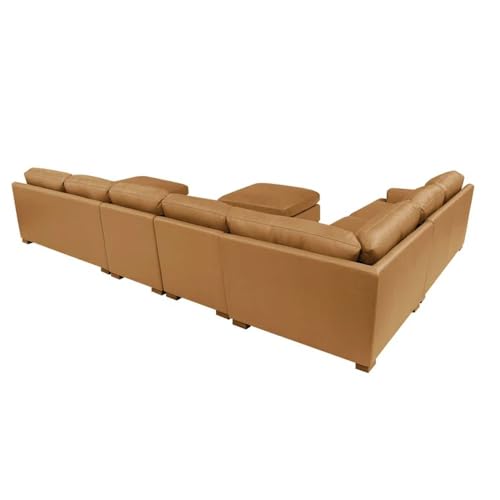 Image of Furni Leatherette ushape 10 Seater Classic and Comfortable with Puffy Brown Sofa Set for Living Room (LHS).