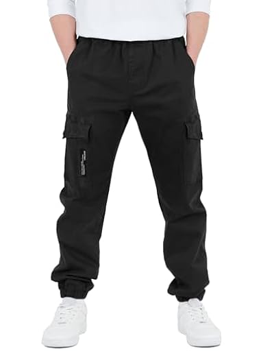 CAMLAKEE Pantalones para Niños - Pantalón Cargo Slim Fit de Algodón - Pantalones Joggers con Cintura Elastica, Negro, 12-13 años/Talla 160 | Ya disponible en tu tienda friki favorita! En mundofriki.es!