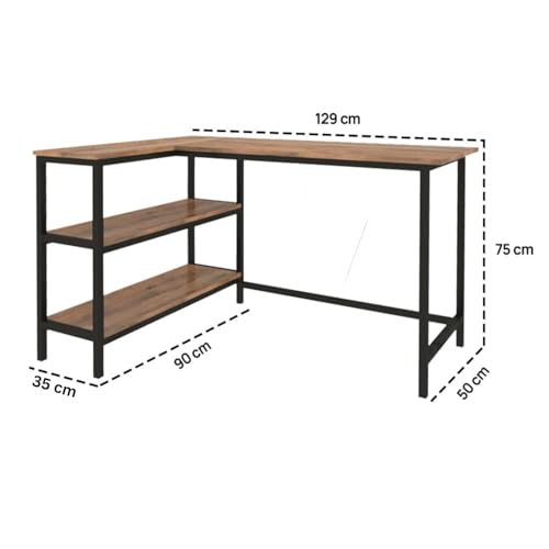 Image of Amazon Brand - Solimo L-Shaped Study Table for Students & Adults | Computer Table for Home Office & Gaming | Corner Computer Desk in Wood & Metal | Anders - Forest Dark & Black | DIY Installation