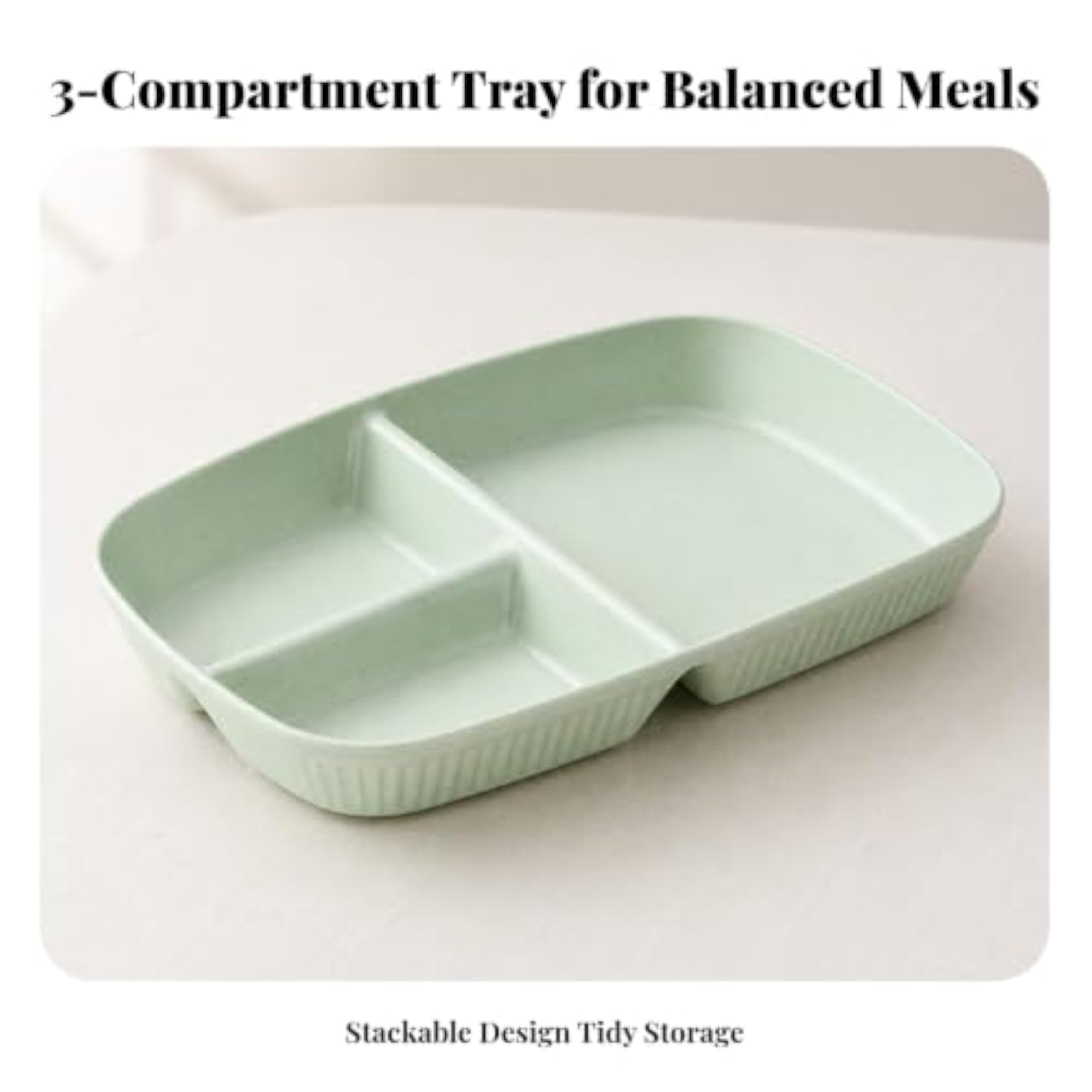Rectangular Plate with Three Compartments Stackable Divided Plate