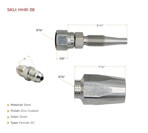 Image of Mytee Products 2Pcs Hydraulic Hose Field Repair Kits 3 /8 inch Steel Female JIC w /Adapter - Reusable Hydraulic Fittings for Wire Hydraulic Hose Compatible w / R2, R16, R17, R19-3 /8 inch Inner Diameter