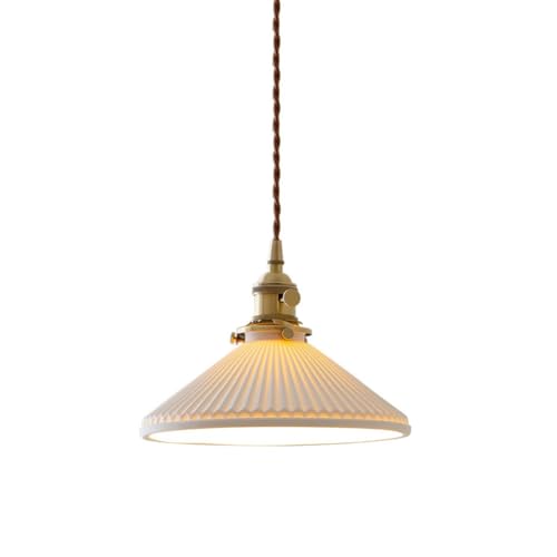 White Ceramic Pendant Light for Kitchen Island, Modern Farmhouse Decorative Pendant Lamp, Vintage Rustic Pendant Lighting, Minimalism Simple Pendant Light Fixture for Dining Room Closet Hallway
