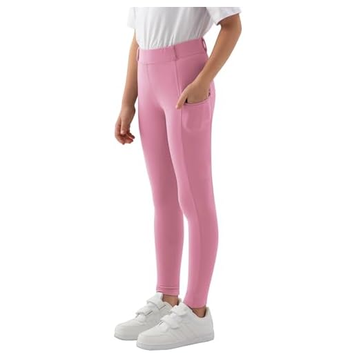 MoFiz Kinder Reithose Mädchen Vollbesatz mit Silikon Kinder Reitleggings mit Reißverschlusstasche Rosa 140-158