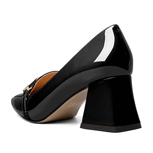 Soireelady Block Heels for Women|Square Toe Chunky Heels| Mid Block Heel Pumps|Retro Metal Chain Heels|Classic Slip-On Loafer Shoes|Dressy Pumps for Party Wedding Evening and Office3