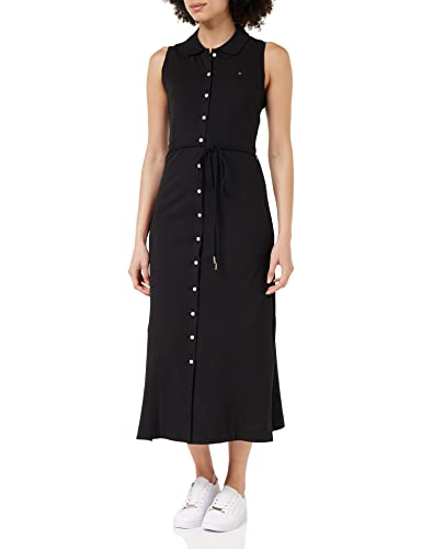 Tommy Hilfiger Mujer Vestido tipo Polo Slim Fit, Negro (Black), M