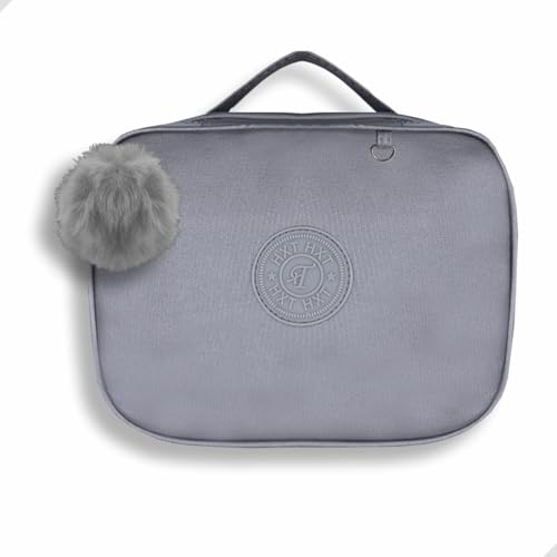 Estojo Escolar Cintilante Box Grande Com Pompom | Espaço para 100 Lápis e Com 24 Elásticos | Organizador de lápis e canetas, Ziper Resistente Papelaria Fofa Unissex Premium (Prata)