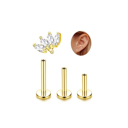 LOLIAS 16G G23 Titanium Tragus Conch Helix Piercing Jewelry 6mm 8mm 10mm - Internally Threaded Flat Back Stud Cartilage Earrings Hypoallergenic Forward Earlobe Labret Tragus Piercing Jewelry