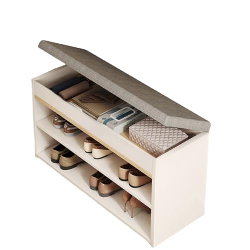 Qobvoeh 玄関ベンチ 幅60/80cm 耐荷重200kg 玄関椅子 下駄箱 玄関に靴を効率収納 収納ベンチ 玄関腰掛け 玄関収納 小物収納 靴棚 靴箱 簡単組み立て 省スペース 玄関スツール 二段式靴収納 (ホワイト+グレー,60cm)