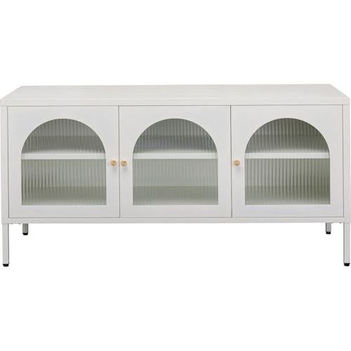 Kare Design Naxos - Meuble Bas de Rangement avec 3 Portes - Structure en Acier - pour Salon - Blanc - 60 x 120 x 40 cm (H x l x P)