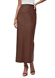 PRETTYGARDEN Women's Faux Leather Long Skirt 2025 Fall Trendy Clothes High Waist Dressy Casual Pencil Maxi Skirts with Slit (Brown,Large)