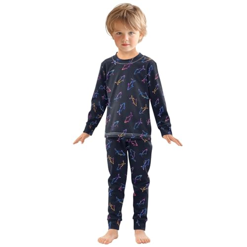 ALAZA Line Shark Neon Pajamas Long Sleeve Sleepwear 2-Piece Pajama Set3
