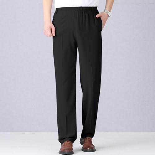 Mens Dress Pants Straight Leg Suit Pants Classic Flat Front Work Trousers Elastic Waist Casual Business Non-lron Pant2