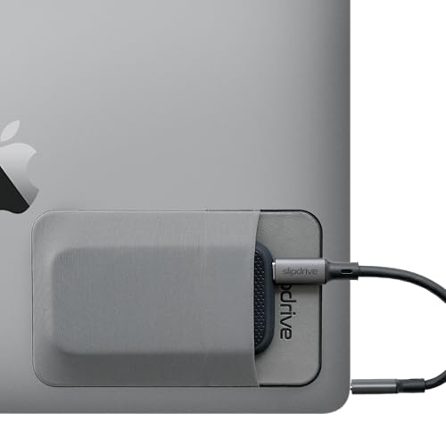 Slipdrive - Portable Hard Drive Sleeve for Laptop - SSD Solid State Drive - Reusable Adhesive - 5” x 3.2” Stick on External Hard Drive Carrying Case - Travel Pocket Pouch (Small, Gray)