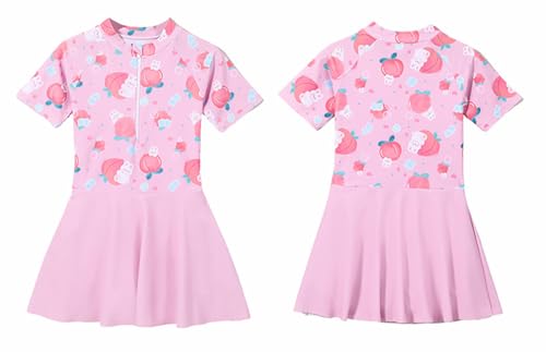 Image of Girls Swimsuit Girls One Piece Skirted Swimsuit Short Sleeve Floral Rash Guard Bathing Suit Swim Dress Swimwear