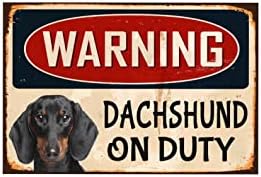 CAEJCCL Warning Dachshund on Duty Metal Tin Sign Warning Sign Safety Signs Aluminum Sign for Home Outdoor Garden 8x12 Inches