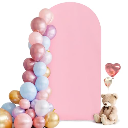 Hemmotop Stretchy Arch Backdrop Cover Pink 7.2ft Wrinkle Free