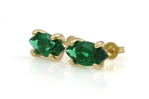 Boucles d'oreilles émeraude marquise or clous puce pierre de naissance