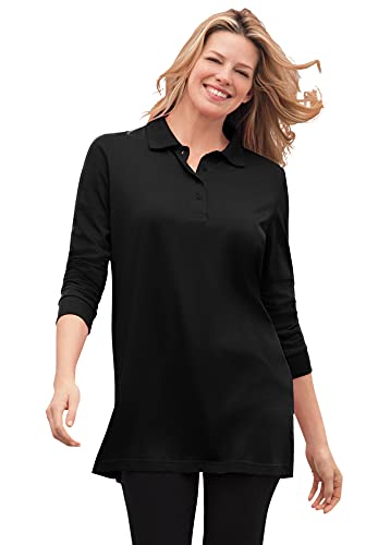 Woman Within Plus Size Long-Sleeve Polo Shirt