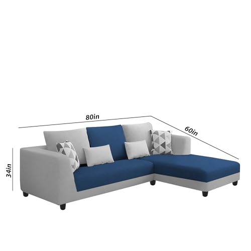 Image of Galib RHS 4 Seater L Shape Sofa Set for Living Room (Blue Grey Fabric) Premium Fabric Sofa