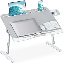 HETTHI Bed Desk for Laptop, X-Large Leather Adjustable Lap Desks for Adults | XXL-Extra Foldable Laptop Stand for Bed, Bed Table Tray with Storage Drawer & Tablet Slot, for Writing, Working, Painting