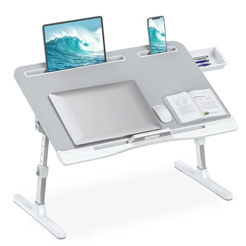 Adjustable Foldable Laptop Bed Table with Drawer (Gray)