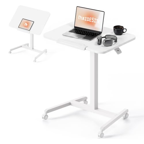 MAIDeSITe Fit Pro Mesa Auxiliar con Ruedas para Ordenador, Mesa Elevadora de Altura de 76 a 110 cm, Pequeña Mesa Elevadora Neumática con Tablero abatible de 90° para Sofá Cama Salón Dormitorio