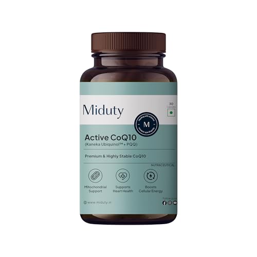 Image of Miduty Active CoQ10 Ubiquinol 100mg with PQQ - Kaneka Ubiquinol - High Absorption Coenzyme Q10 Supplement for Heart, Energy, Brain & Mitochondrial Support - 30 Veg Capsules