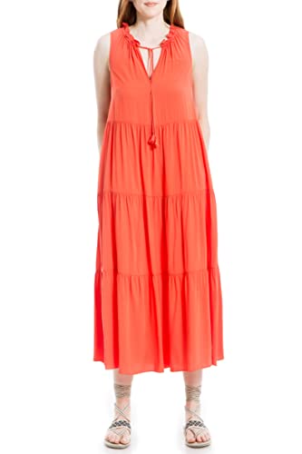 Max Studio Women's Tiered Maxi Dress, Papaya, Small