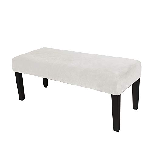 LUSHVIDA Velvet Dining Room Bench Covers - Soft Stretch Spandex Upholstered Bench Slipcover, Removable Washable Bench Seat Furniture Protector for Living Room and Kitchen Grey White