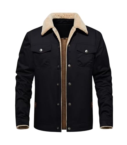 Image of INVACHI Men's Winter Jacket Cotton Jackets with Fleece Lined Thick Work Coats Warm Cargo Jackets with Hooded Pockets
