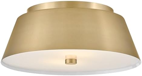 Lark Tess Medium Flush Mount Ceiling Light – Classic Drum Style, 2-Light, Etched Glass - Lacquered Brass Finish