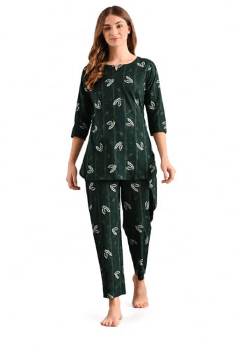 Image of Amazon Brand - Tavasya Women Cotton- Rayon Printed Kurti with Pant Co-Ord Set | Soft Comfortable Straight Fit Ethnic Kurta Set | 3 /4 Sleeves V-Neck Daily, Office & Casual Wear
