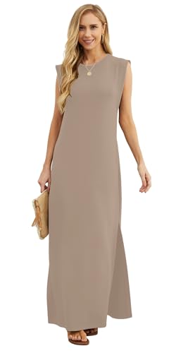 Image of GRECERELLE 2026 Women Year-Round Casual Round Neck Loose Split Wrinkle-Free Long Maxi Vacation Dress with Pockets (XXS-4XL)