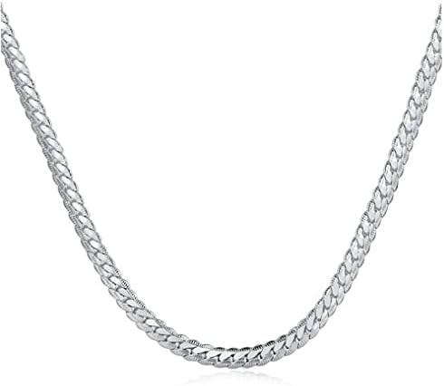NiceJoy Necklace 5mm 925 Sterling Silver Chain Fashion Jewelry Flat Cuban Curb Chain Gift for Mens Women Decoration Silver