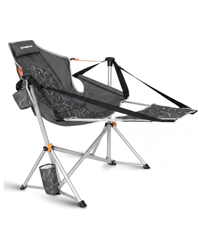 KingCamp Hammock Chair with Footrest – Heavy Duty Swinging Rocking Camping Chairs for Adults up to 400lbs, Folding Portable Oversized Rocker with Cup Holder & Pillow for Outdoor Beach Lawn RV Sports