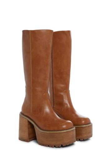 Image of Dolls Kill Vintage Soul Knee High Boots by Delia's - Women's Vegan Leather Platform Boots with Block Heels