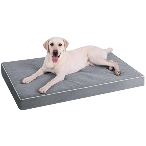 KSIIA Extra Large Dog Bed Washable, Orthopedic Dog Beds, Crate Mattress with Removable Cover, Mat with Non Skid Bottom, Dark Grey, 104x68x8cm