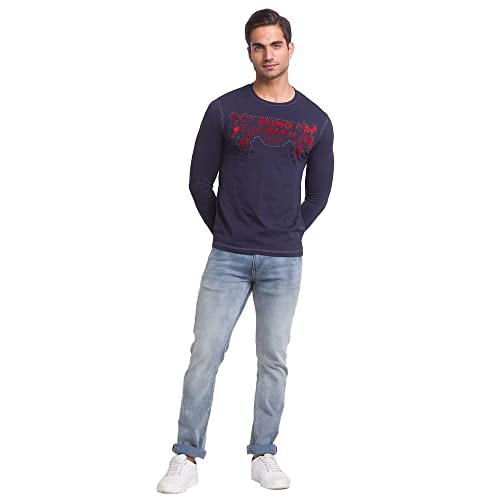 Image of Being Human Blue Slim Straight Fit Men's Long Sleeves T-Shirt Clothing