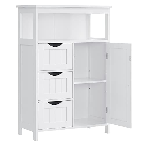VASAGLE Bathroom Floor Storage Cabinet, Bathroom Storage Unit with 3 Drawers, Bathroom Cabinet Freestanding, Adjustable Shelf, 11.8 x 23.6 x 35.4 Inches, White UBBC542P31 VASAGLE Bathroom Floor Storage Cabinet, Bathroom Storage Unit with 3 Drawers, Bathroom Cabinet Freestanding, Adjustable Shelf, 11.8 x 23.6 x 35.4 Inches, White UBBC542P31