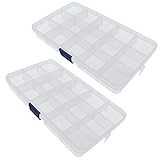 Xiaoyztan Clear Plastic Organizer, 15 Small Grids with Adjustable Dividers, Jewelry Box Bead Storage Container for Small Parts, Fishing Tackle, DIY Crafts, and Earrings, 2Pcs