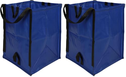 Image of DURASACK Heavy Duty Home and Yard Waste Bag 48-Gallon Woven Polypropylene, Reusable Lawn and Leaf Garden Bag with Reinforced Carry Handles, Pop-Up Self-Standing Garbage Can, Blue (Pack of 2)
