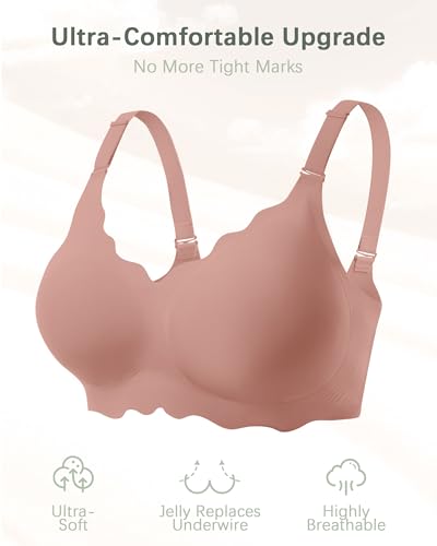 Image of Seamless Jelly Bras for Women No Underwire Push Up Bra Full Coverage V-Neck Wirefree Bralettes Soft T-Shirt Bra