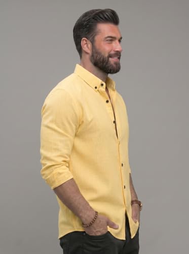 Image of NexaFlair Men's Regular Fit Solid Pattern Laffer Cotton Shirt with Long Sleeve Collared Neck Standard Length and Button Down Closure Type | Mens Casual Shirts | Man's Formal Shirts