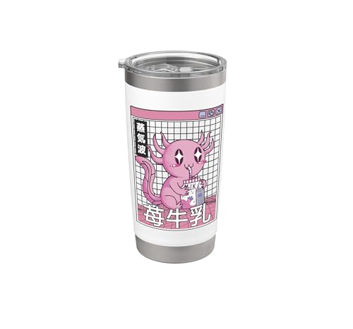 Axolotl Strawberry Milk Kawaii Vaporwave Estética Anime Vaso térmico de acero inoxidable de doble pared